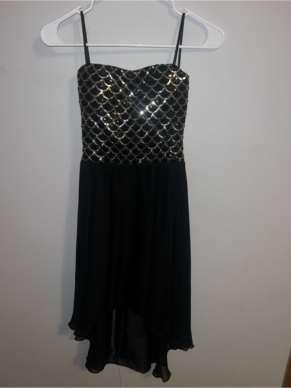 Strapless Black and Gold High-Low Evening Dress